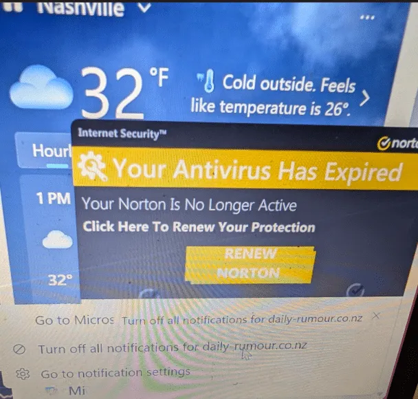 Fake AV notification